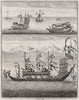 CHINESE BOATS. 'Serpent or Dragon Bark'. Dragon boat. After NIEUHOF 1746 print