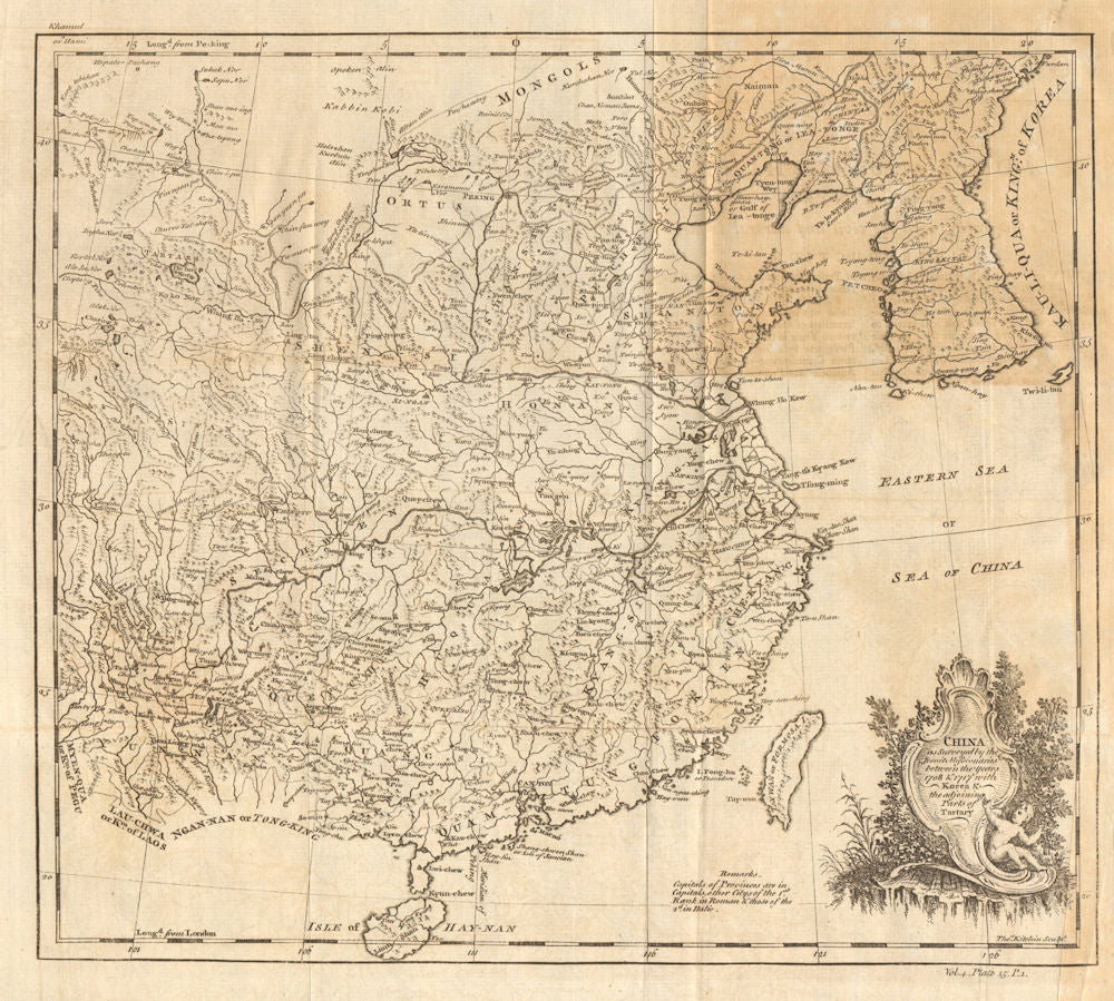 China, Korea and parts of Tartary from the Jesuit survey. KITCHIN 1746 old map