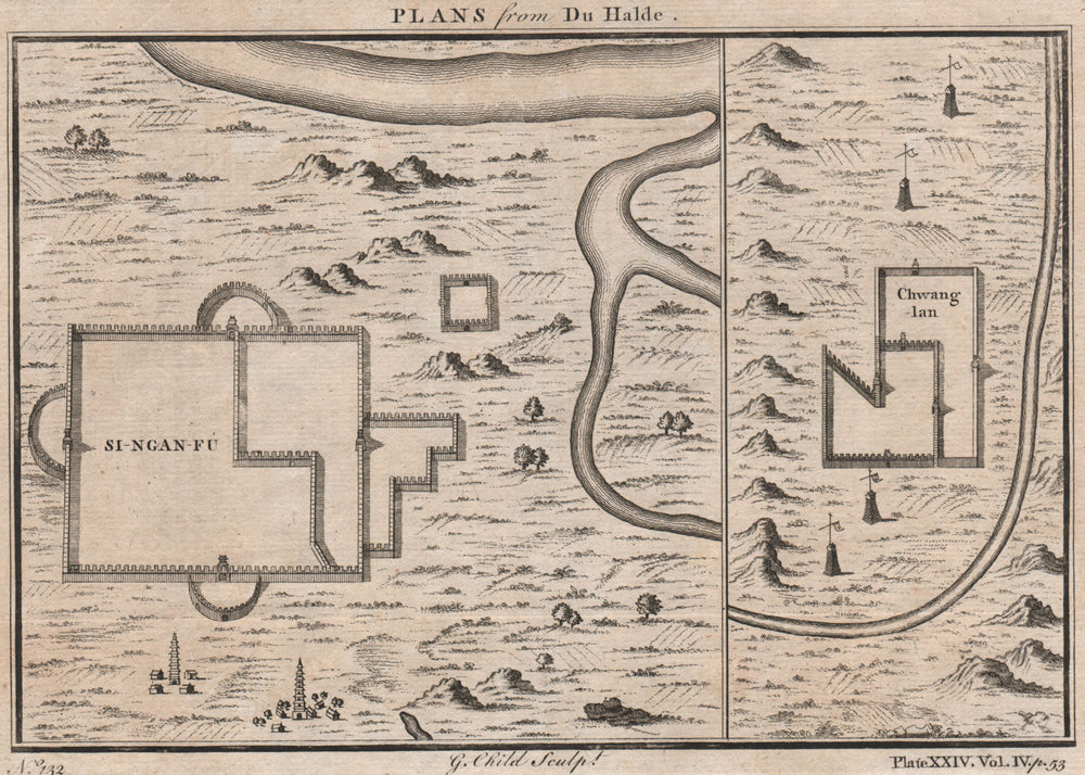 ANTIQUE XIAN CITY PLAN 'Si-ngan-fu' [XIAN]. Chwang Ian. China. G. CHILD 1746 map