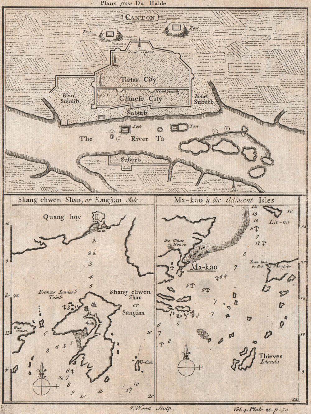 Canton [GUANGZHOU] Shang chwen Shan [SANGCHUAN] Ma kau [MACAU] plans 1746 map