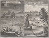 CHINESE FISHING METHODS. Varnished boats. Disguised fishermen 1746 old print