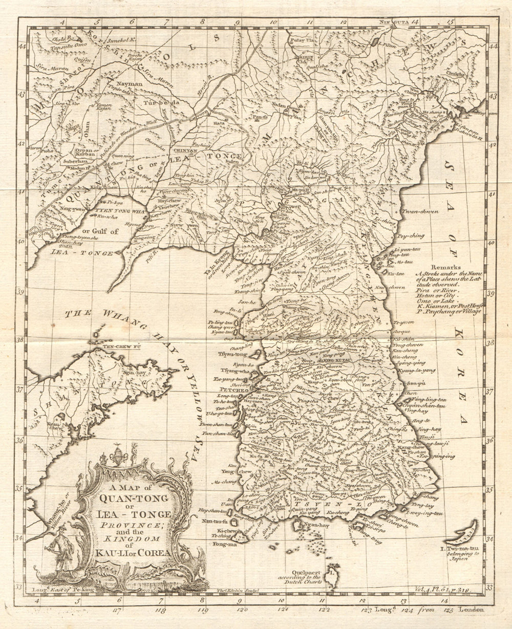 Quan-Tong or Lyau-Tong province & the Kingdom of Kau li/Korea. KITCHIN 1746 map