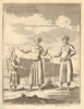 'Common dress in Tibet'. Prayer flags. After GRUEBER 1746 old antique print