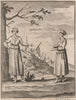 'Courtiers in Tibet'. Tibetan prayer flags. After GRUEBER 1746 old print