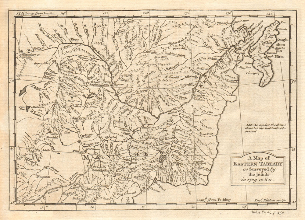 MANCHURIA. 'Eastern Tartary as Surveyed by the Jesuits'. Amur. KITCHIN 1746 map