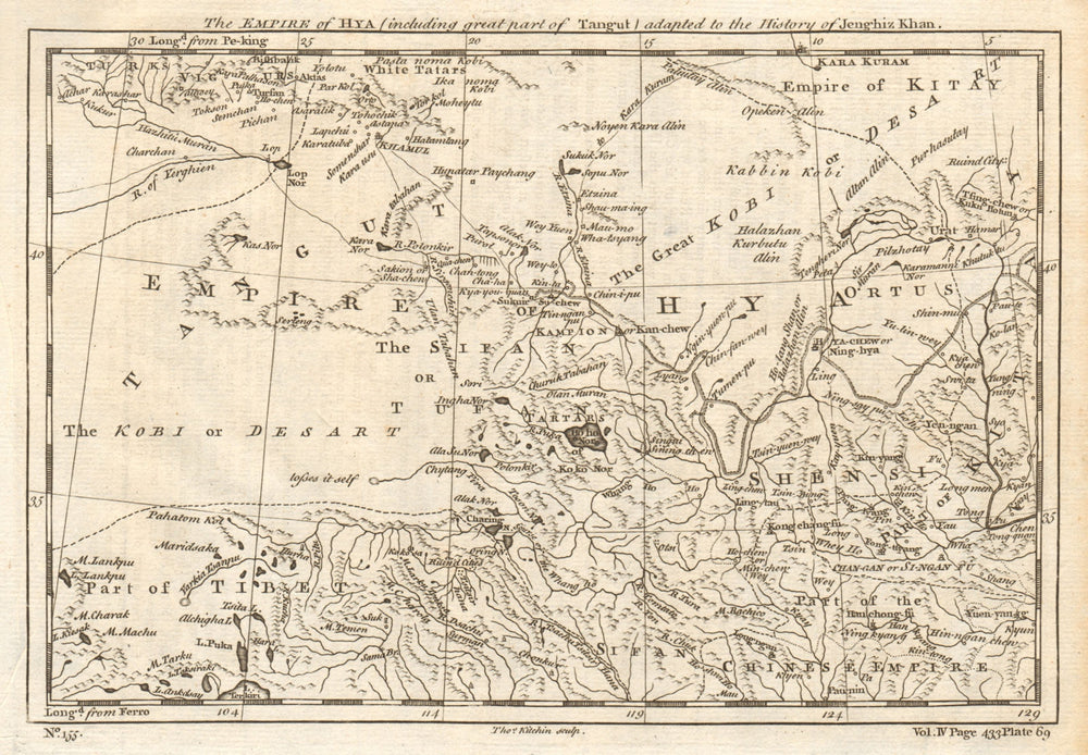 'Hya [Xi Xia] Empire & Tangut' Silk Road. Great Wall of China. KITCHIN 1746 map