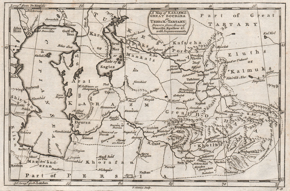 CENTRAL ASIA. Karasm [Khwarezm] Great Bochara [Bukhara] Usbeck Tartary 1746 map