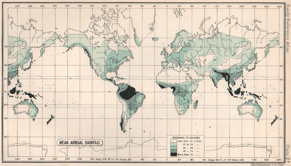 World Mean annual Rainfall. BARTHOLOMEW 1904 old antique map plan chart
