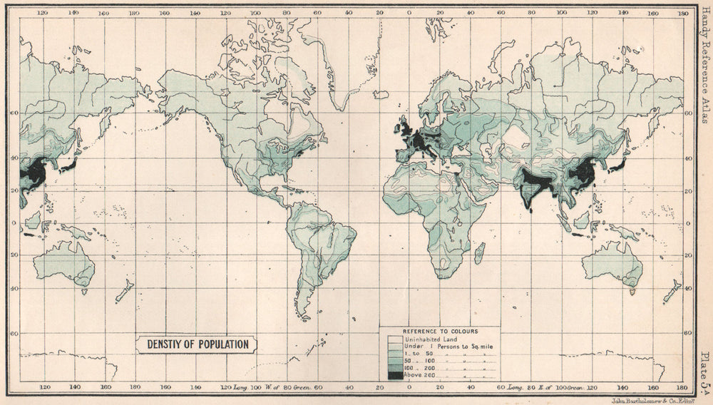 World Density of Population. BARTHOLOMEW 1904 old antique map plan chart