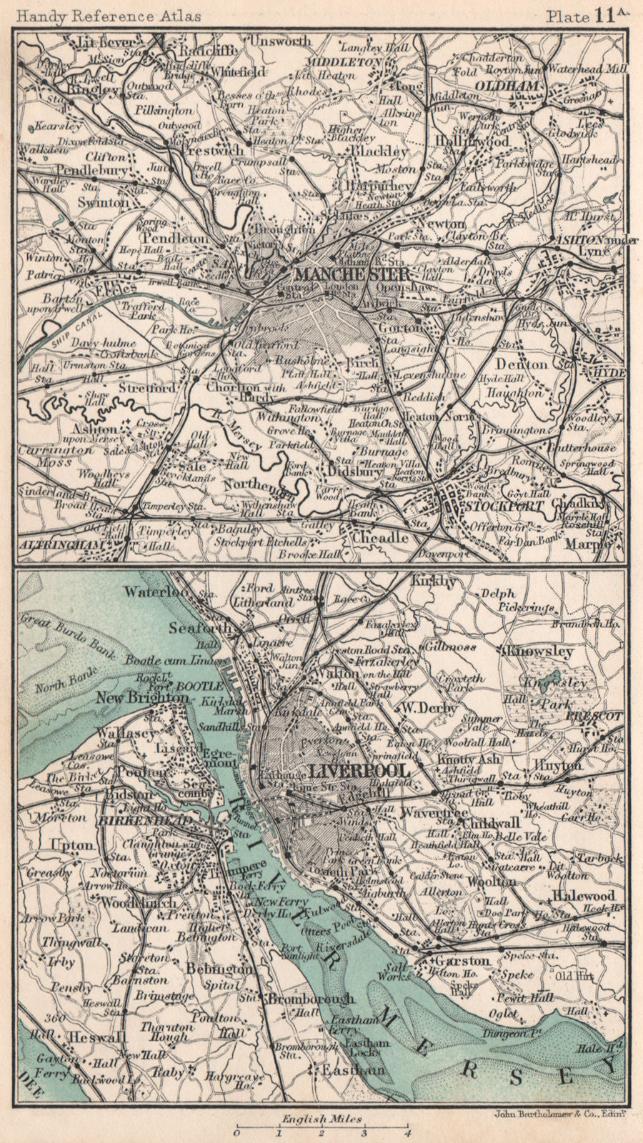 Environs of Manchester & Liverpool. Lancashire. BARTHOLOMEW 1904 old map