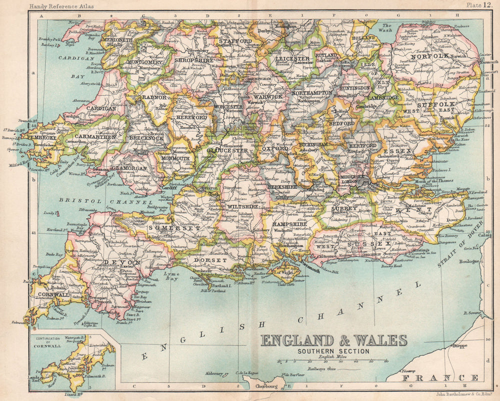 England & Wales Southern Section. Great Britain. BARTHOLOMEW 1904 old map