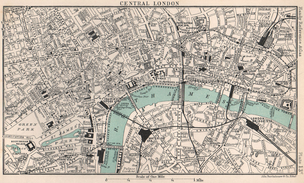 Central London town/city plan. BARTHOLOMEW 1904 old antique map chart