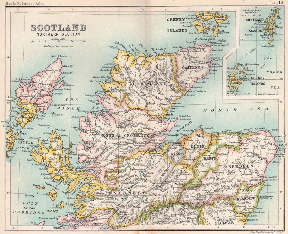 Scotland Northern Section. Highlands. BARTHOLOMEW 1904 old antique map chart