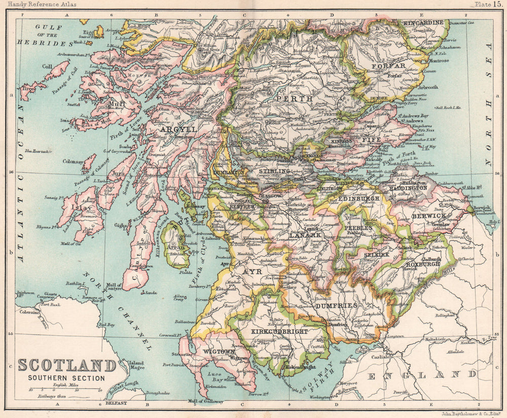 Scotland Southern Section. BARTHOLOMEW 1904 old antique vintage map plan chart