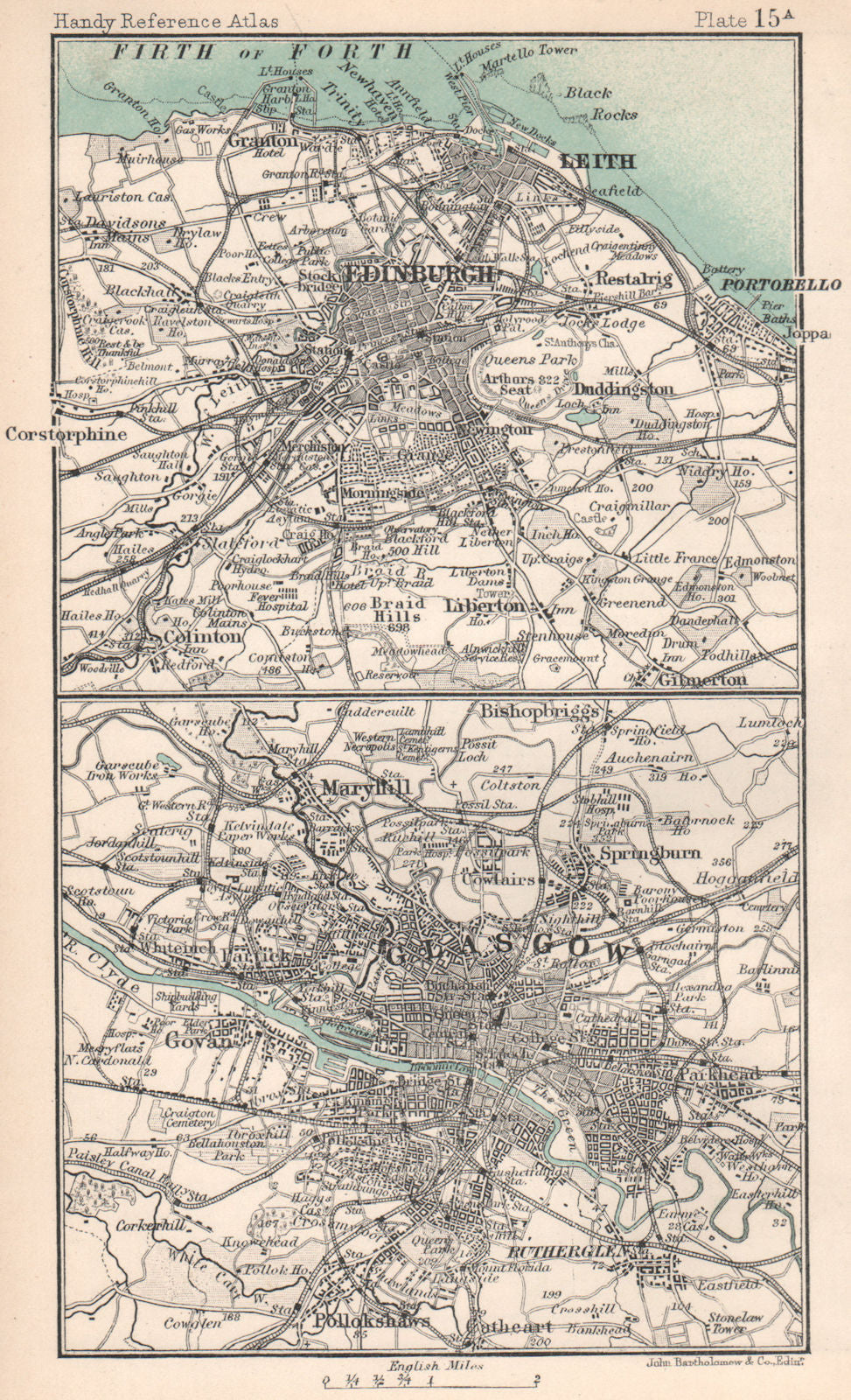 Environs of Edinburgh & Glasgow. Scottish Cities. BARTHOLOMEW 1904 old map
