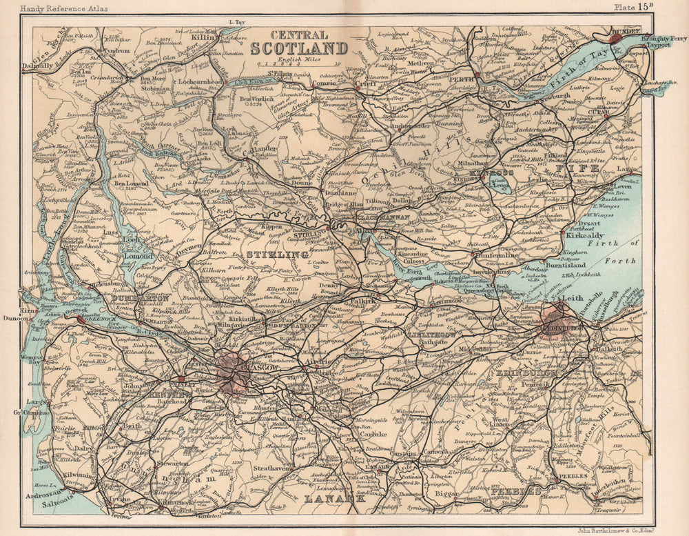 Central Scotland. Edinburgh. Glasgow. BARTHOLOMEW 1904 old antique map chart