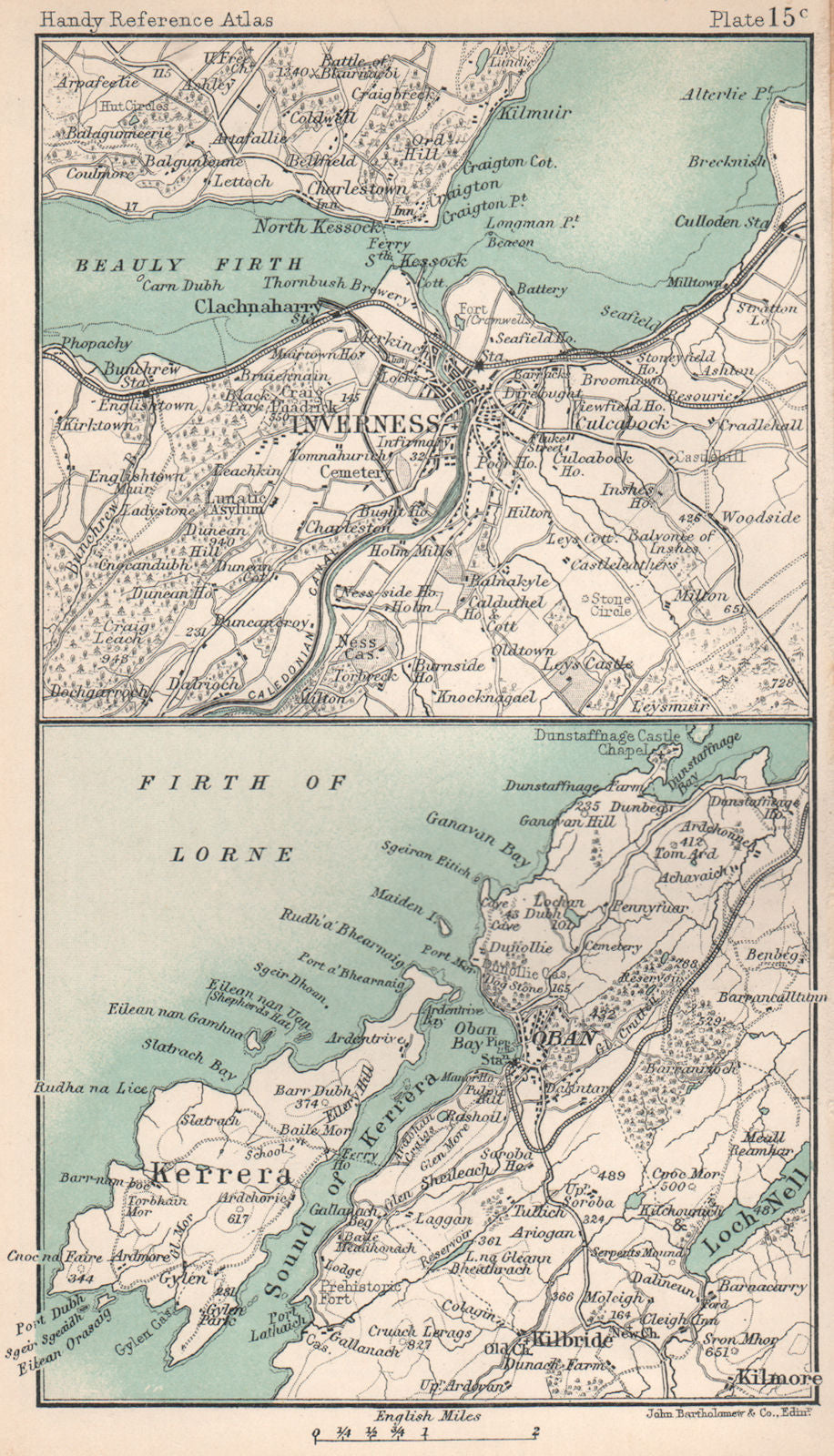 Environs of Inverness & Oban. Scotland. BARTHOLOMEW 1904 old antique map chart
