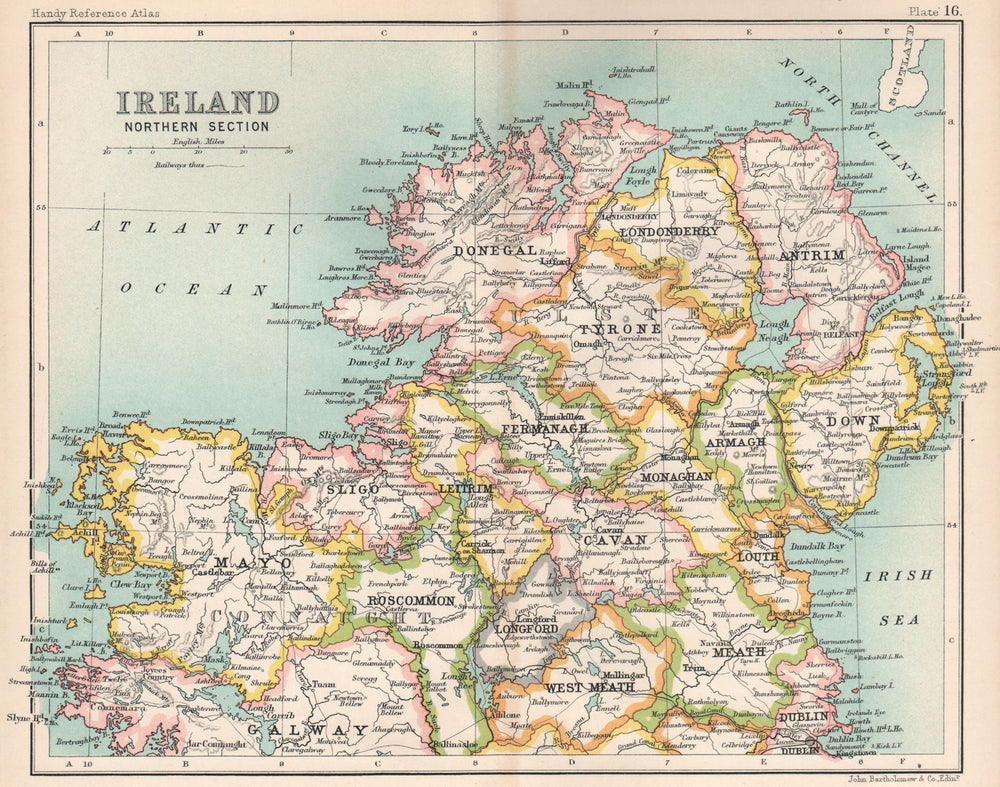 Ireland Northern Section. BARTHOLOMEW 1904 old antique vintage map plan chart