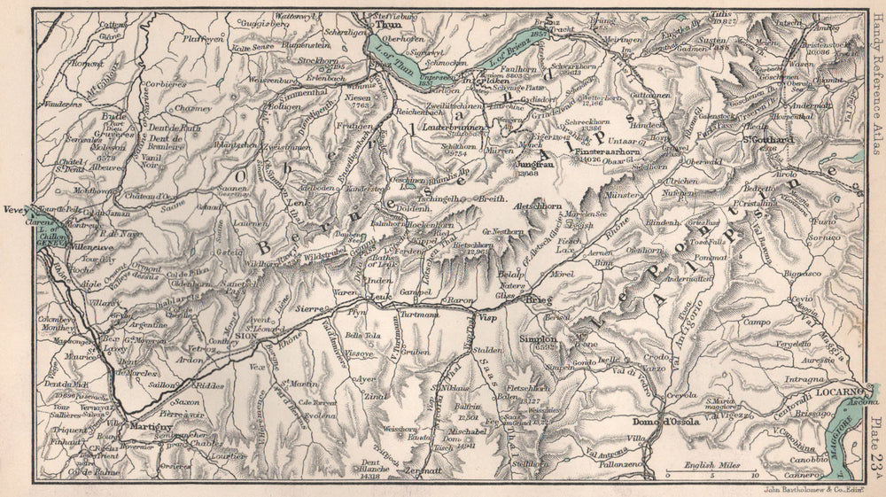 Bernese Alps. Lepontine Alps. Sion Thun Locarno. Switzerland 1904 old map