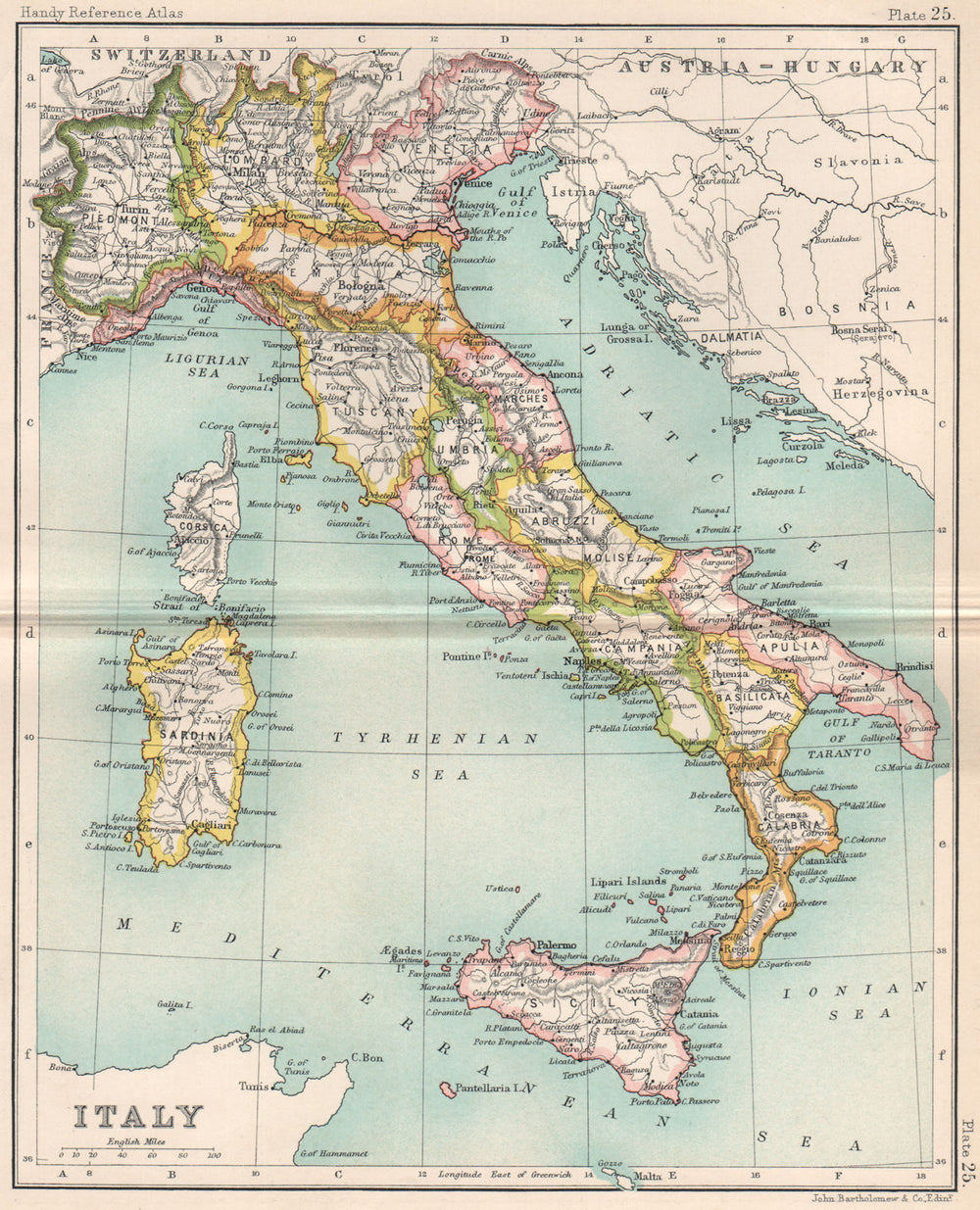 Italy in provinces. BARTHOLOMEW 1904 old antique vintage map plan chart