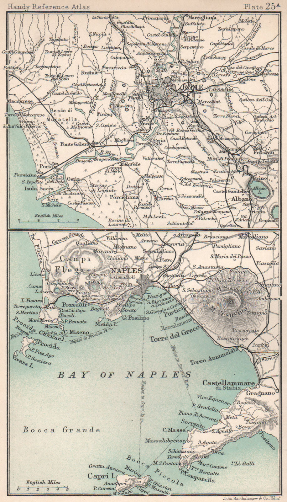 Environs of Rome & Naples. Italy. BARTHOLOMEW 1904 old antique map plan chart