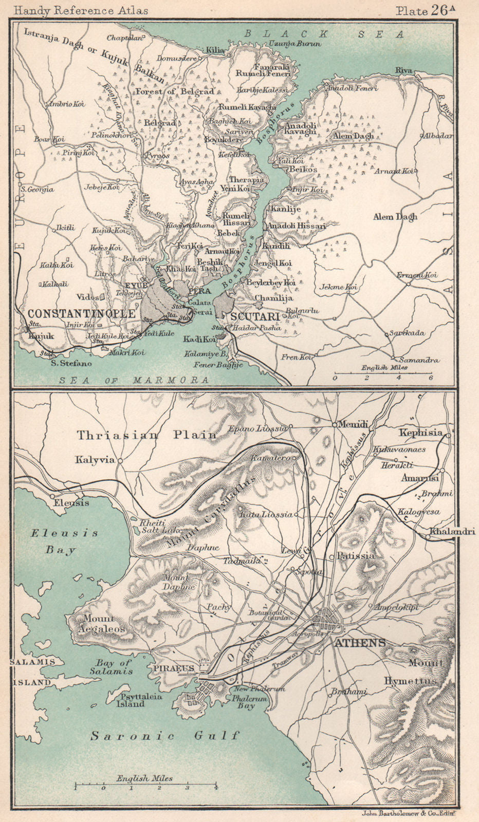 Constantinople & the Bosphorus. Environs of Athens. Turkey & Greece 1904 map