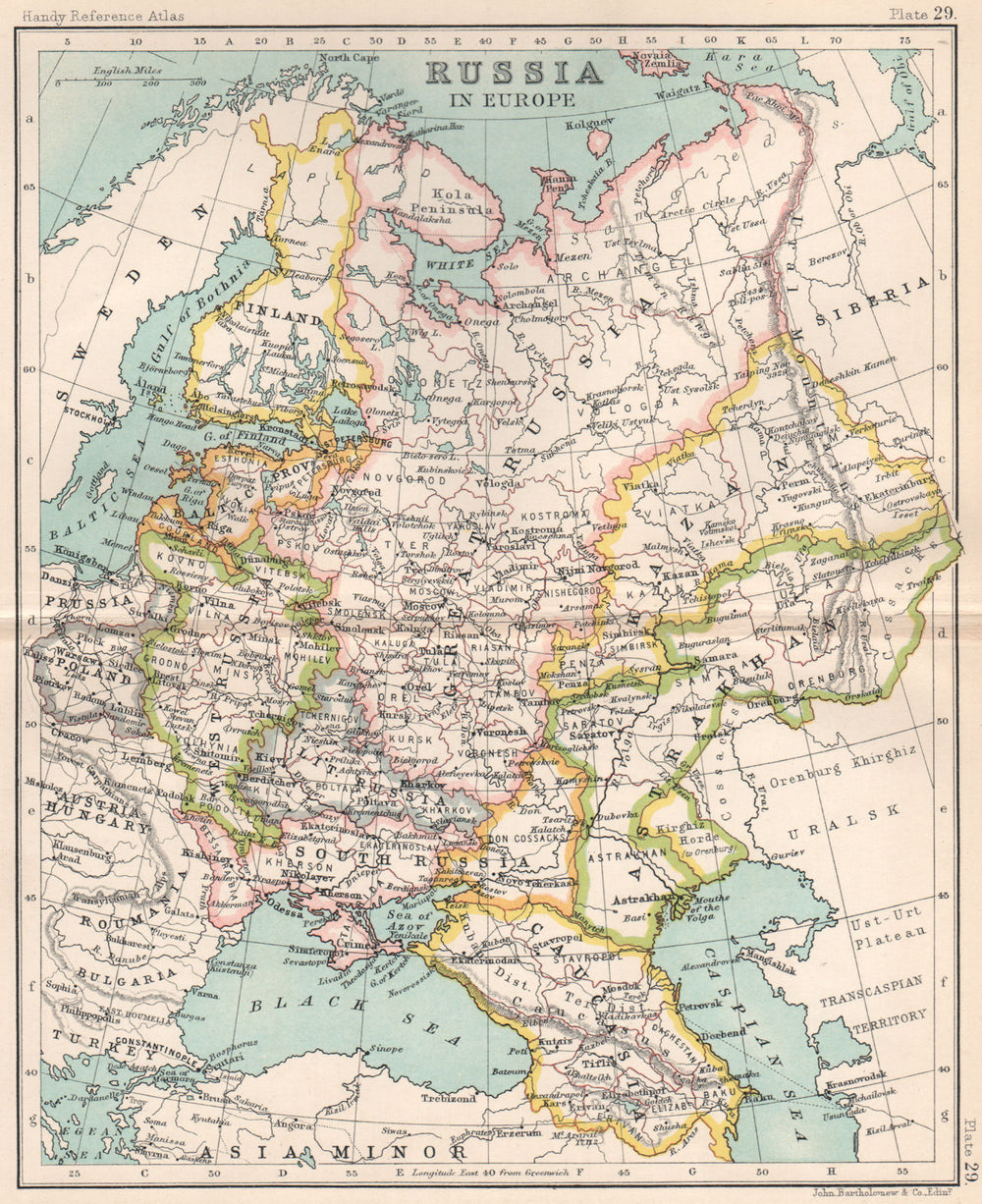 Russia in Europe. Great Russia. Kazan. Caucasia. Finland. BARTHOLOMEW 1904 map