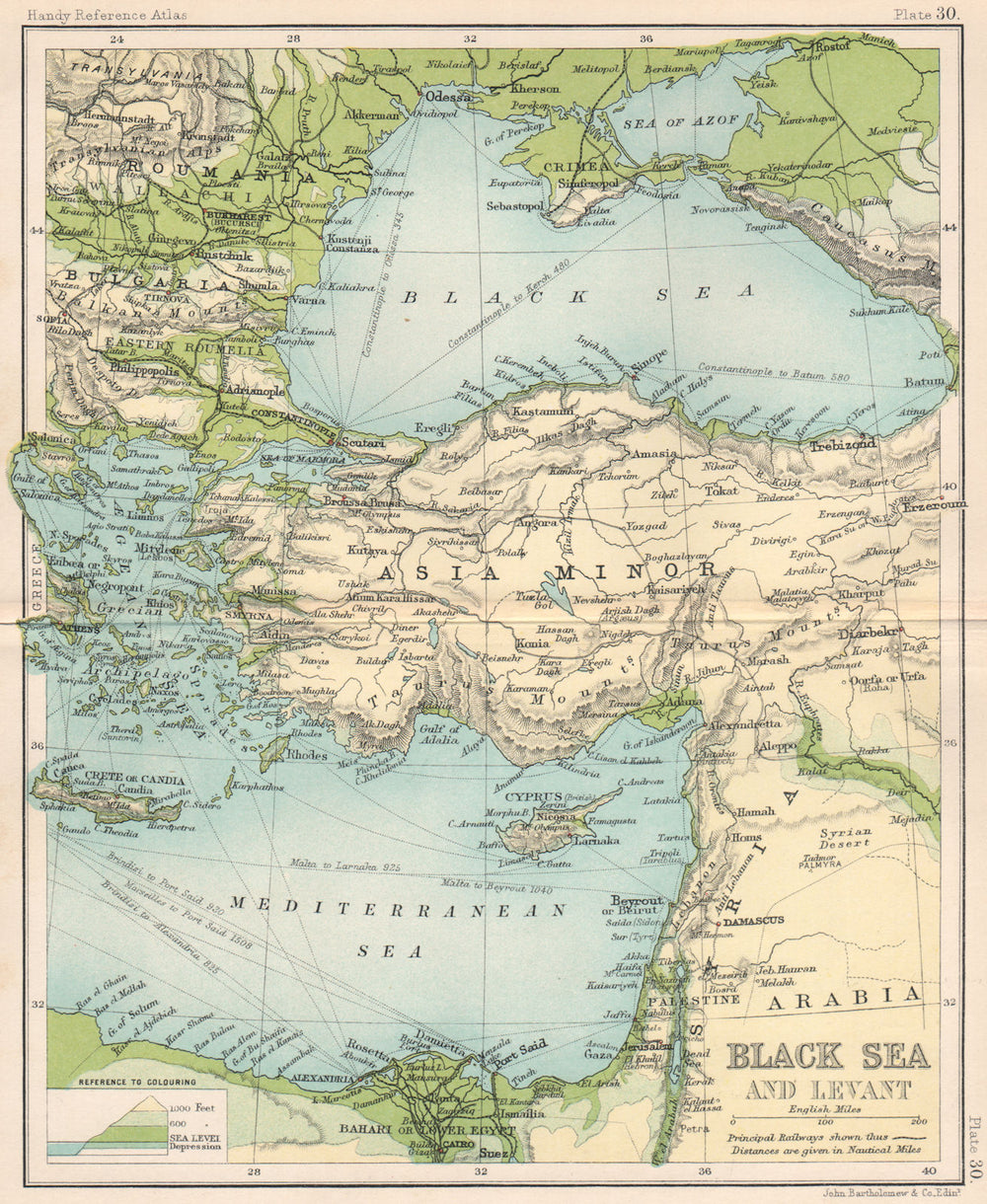 Black Sea and the Levant. Middle East Turkey Asia Minor. BARTHOLOMEW 1904 map