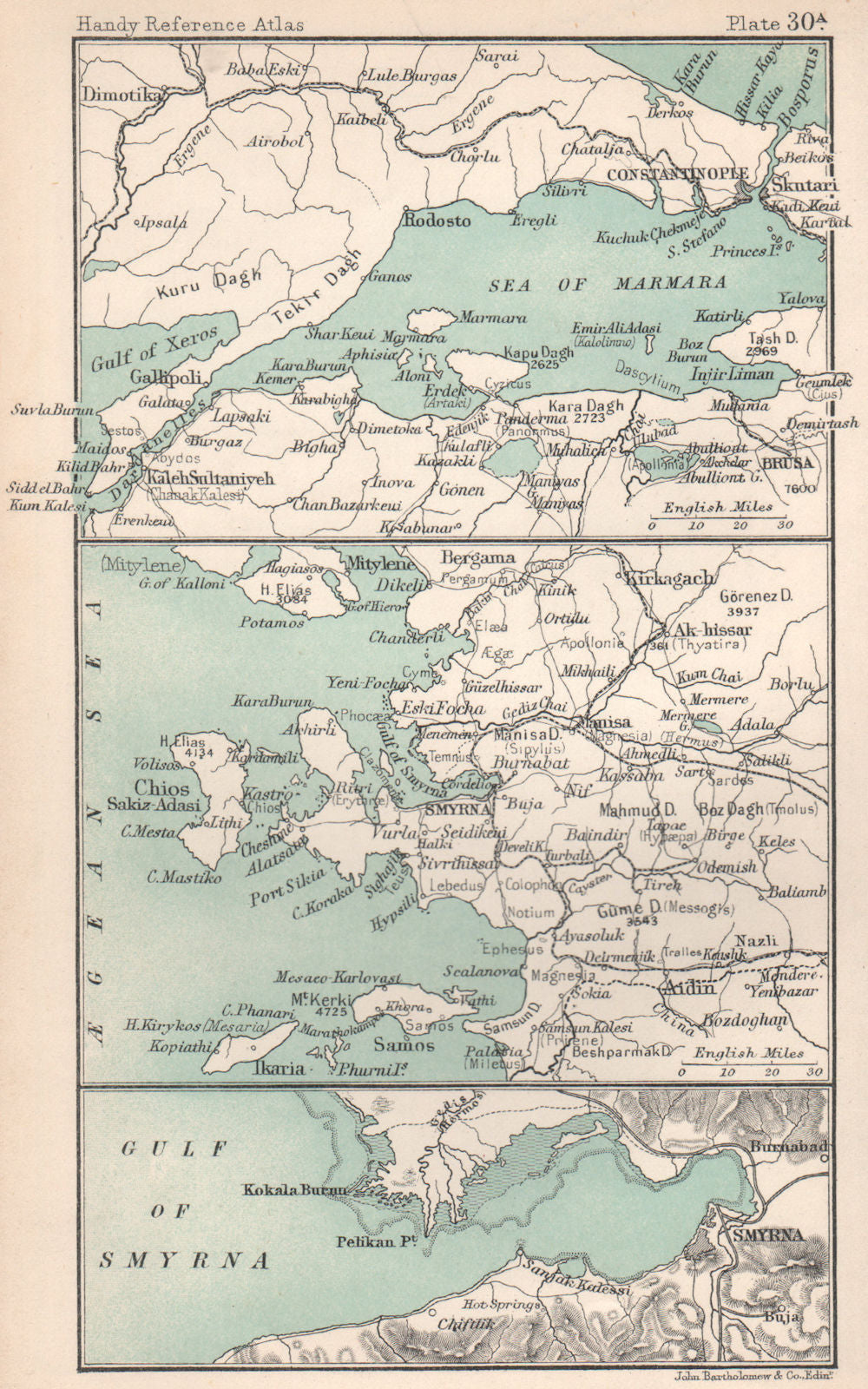 Sea of Marmara; Chios Samos Ikaria Aidin; Gulf of Smyrna. Turkey 1904 old map