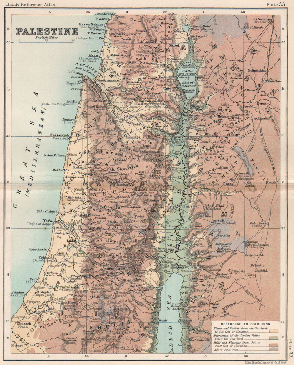 Palestine relief map. Holy Land Israel. BARTHOLOMEW 1904 old antique chart
