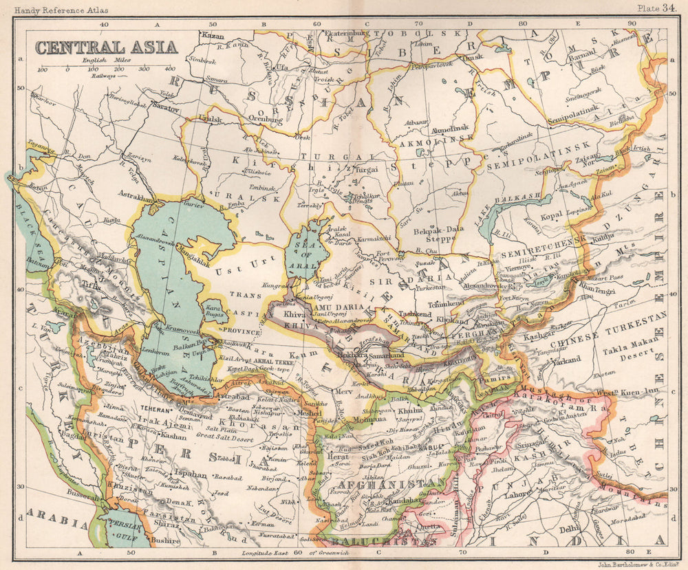 Central Asia. Bokhara Afghanistan Turkestan Caspian Sea. BARTHOLOMEW 1904 map