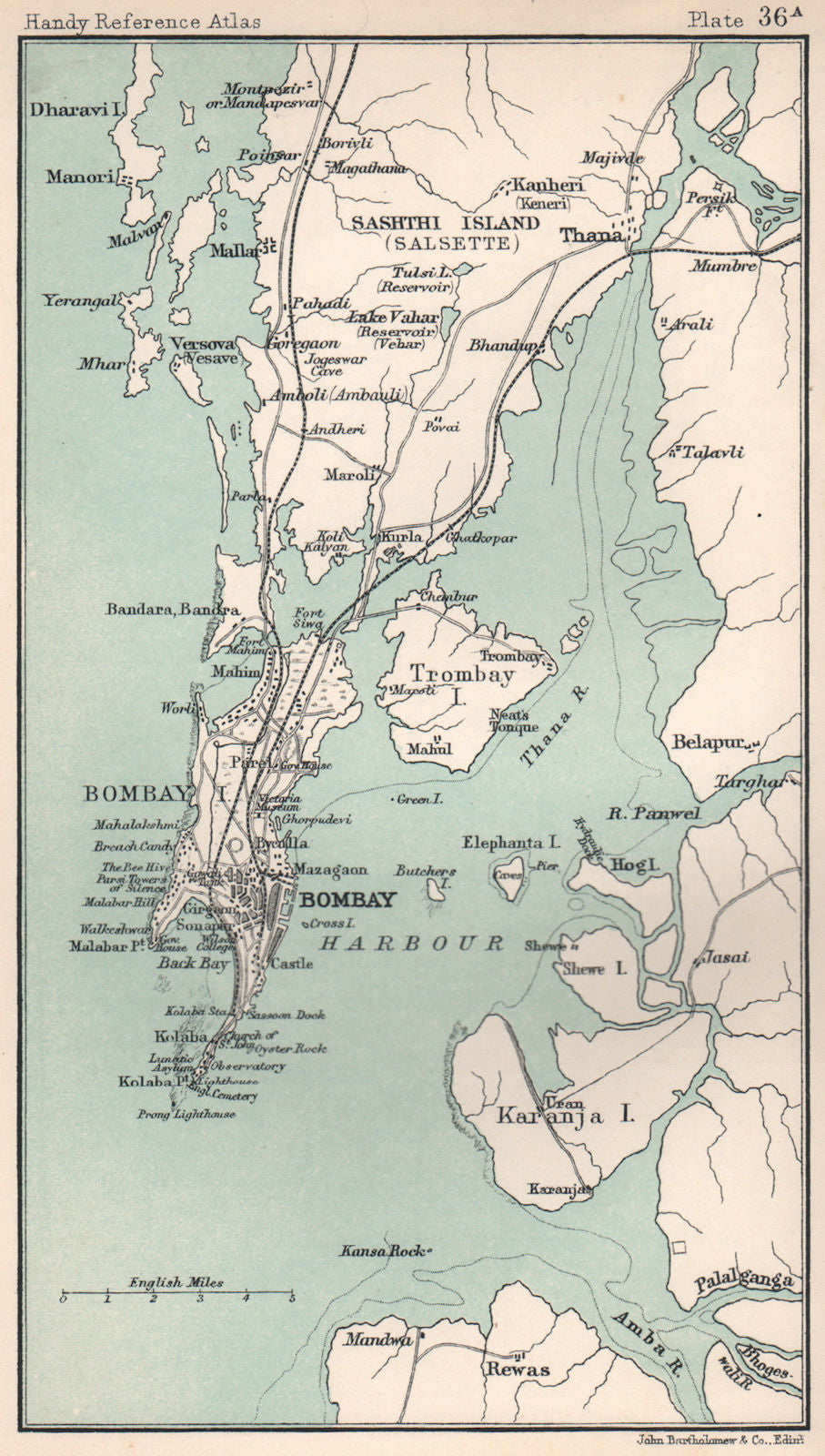Bombay/Mumbai environs. British India. BARTHOLOMEW 1904 old antique map chart