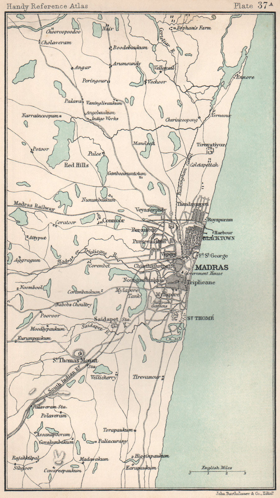 Madras environs. British India. BARTHOLOMEW 1904 old antique map plan chart