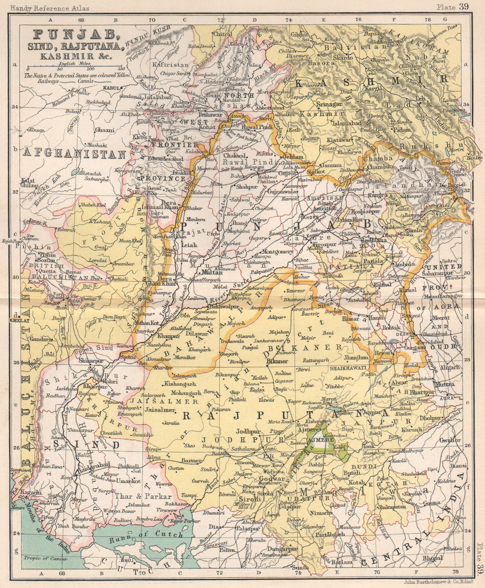 NW British India. Punjab, Sind, Rajputana, Kashmir, &c. Pakistan 1904 old map