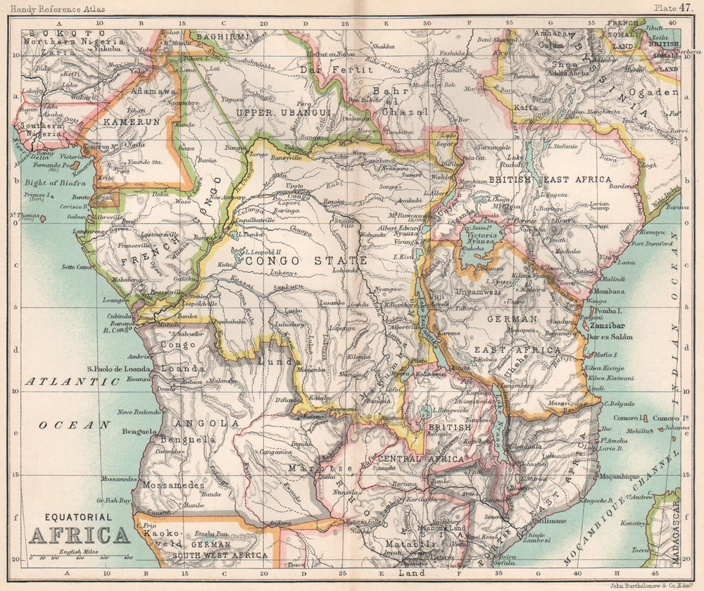 Colonial Equatorial Africa. Congo State. Kenya Tanzania. Central Africa 1904 map