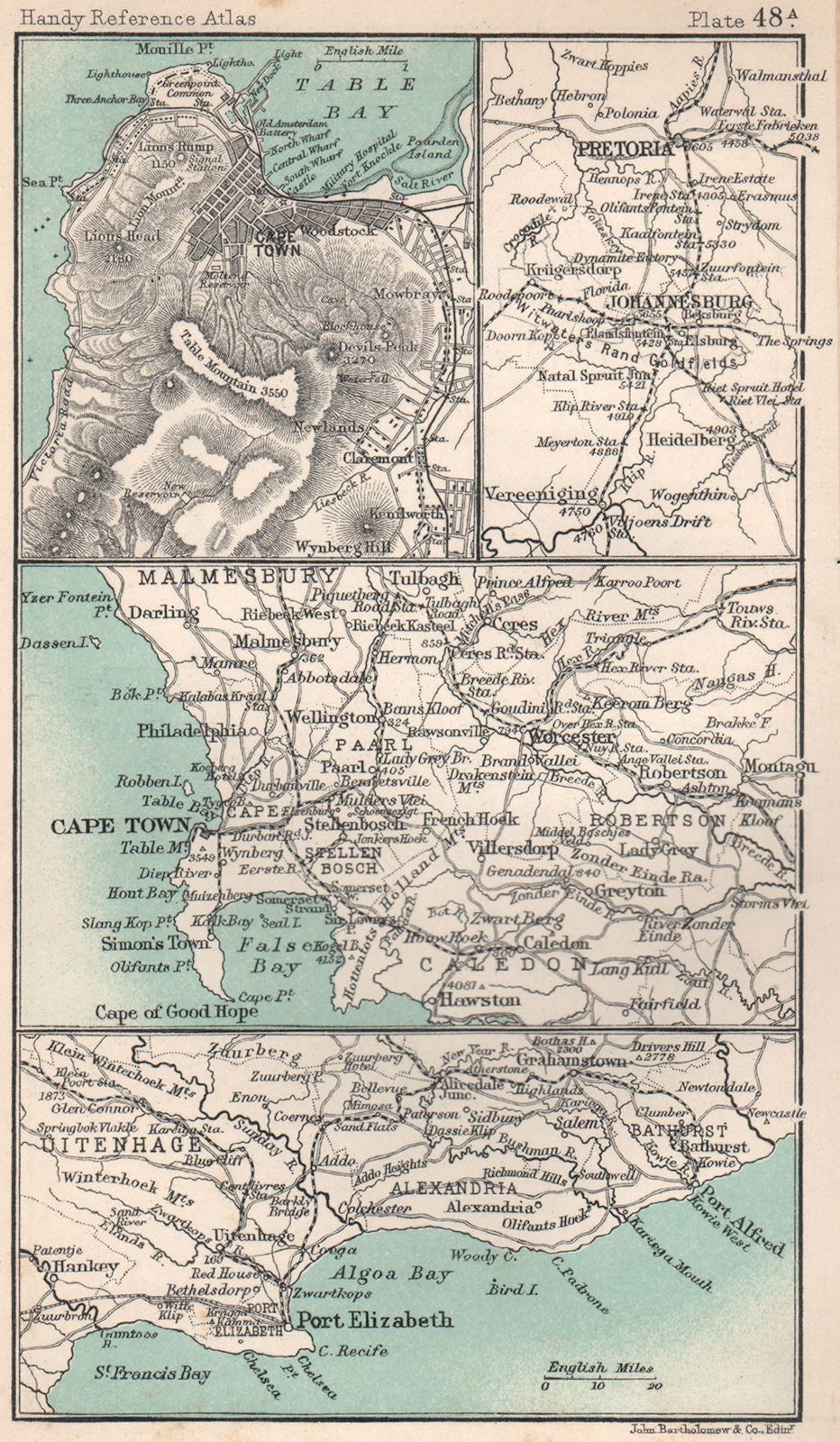 Environs of Port Elizabeth, Cape Town & Pretoria. South Africa 1904 old map