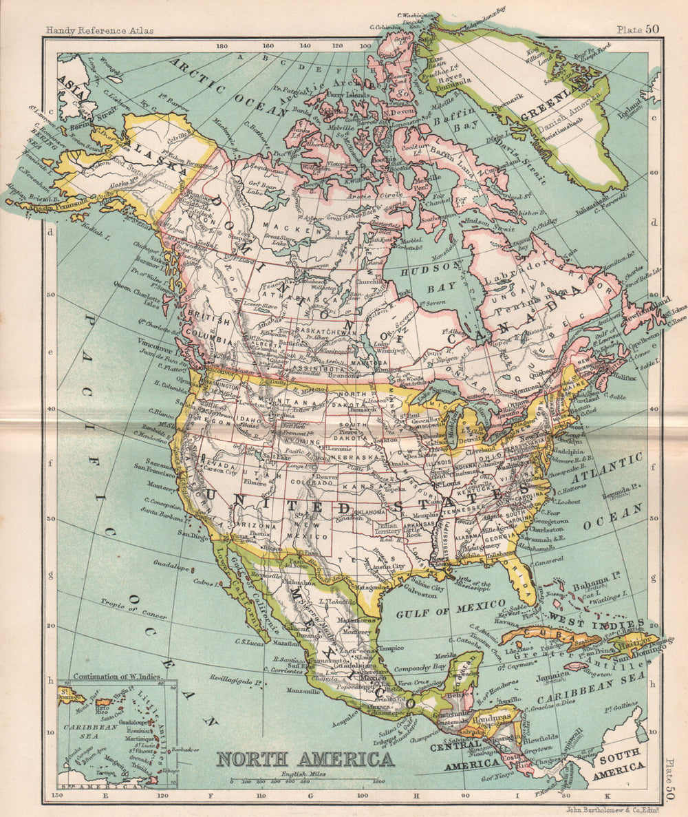 North America. Dominion of Canada. United States. BARTHOLOMEW 1904 old map