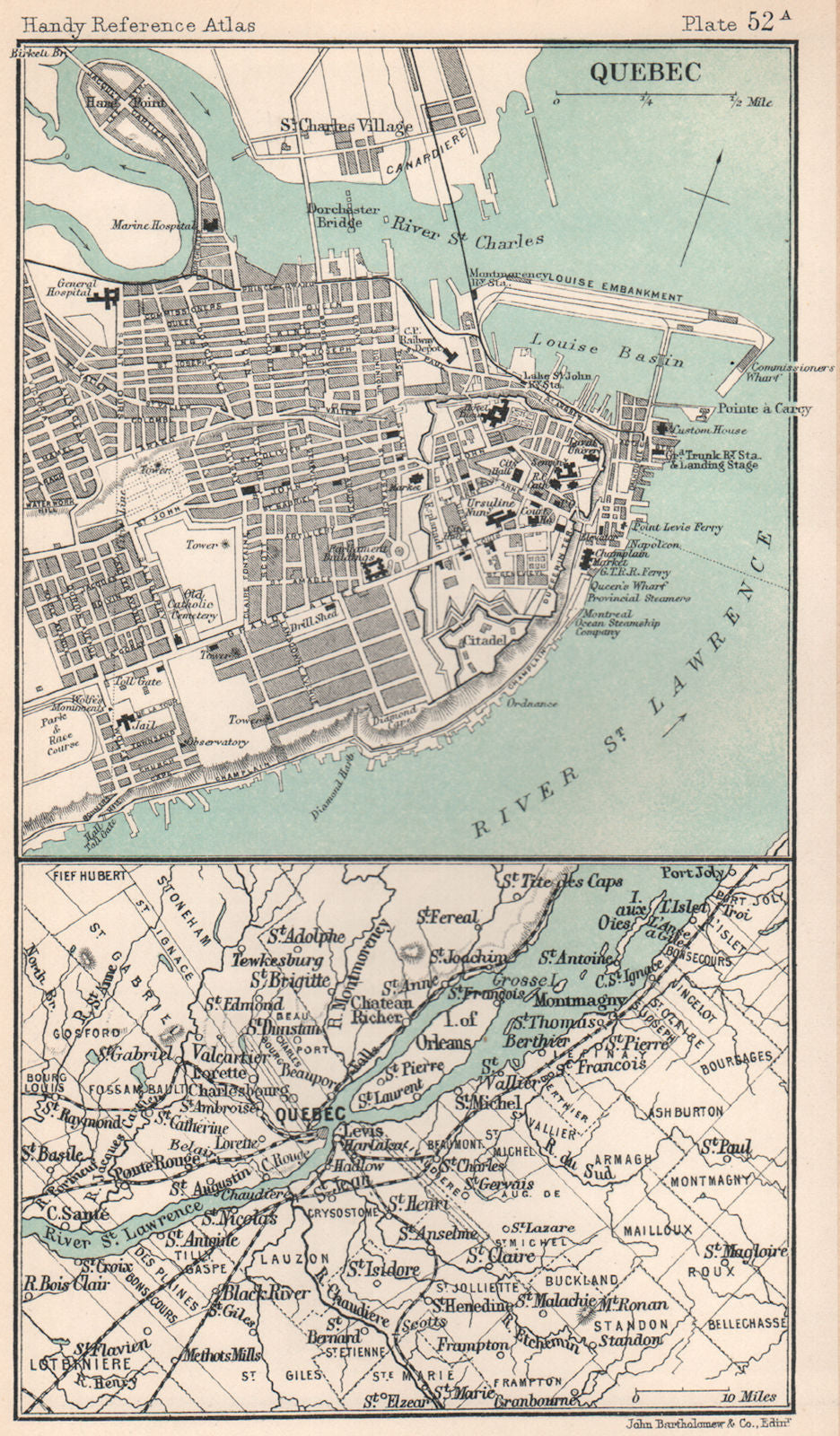 Quebec City plan and environs. Canada. BARTHOLOMEW 1904 old antique map chart
