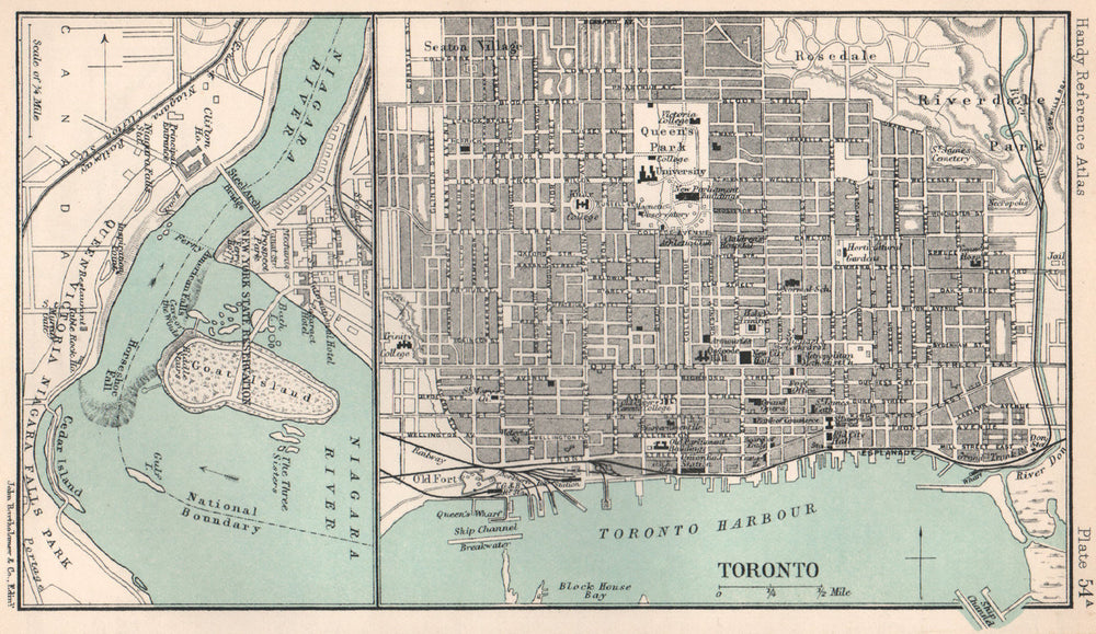 Toronto town/city plan & Niagara Falls. Ontario. BARTHOLOMEW 1904 old map