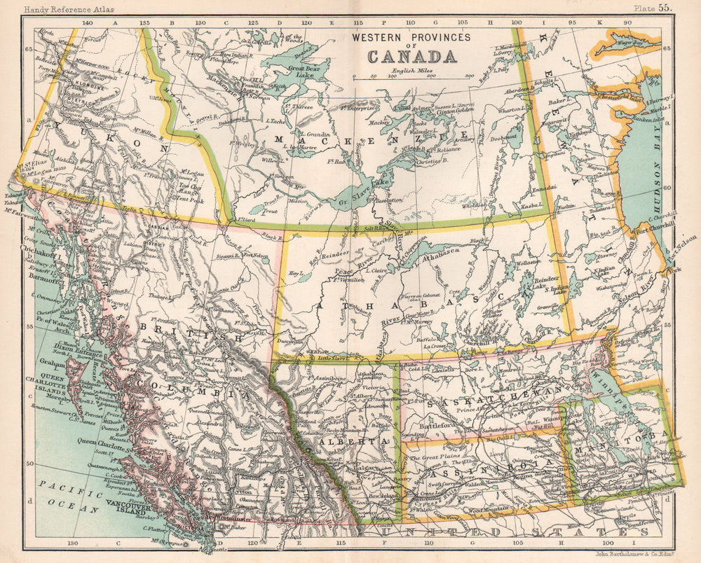 Western Canada. British Columbia Alberta Athabasca Manitoba 1904 old map