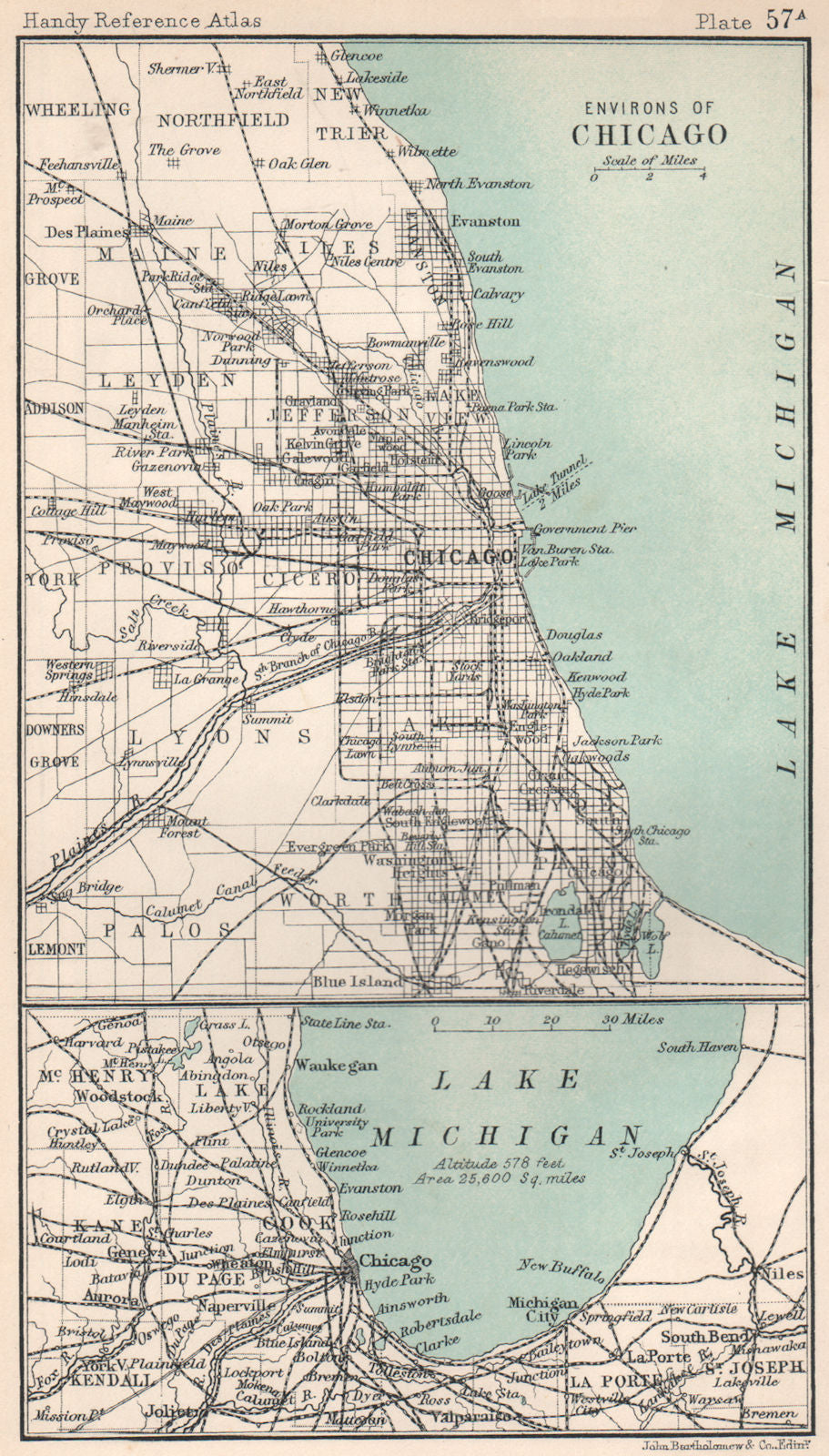 Environs of Chicago. Illinois. BARTHOLOMEW 1904 old antique map plan chart