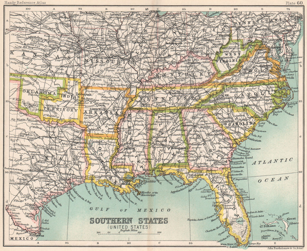 Southern States (United States). Deep South. Indian Territory. USA 1904 map