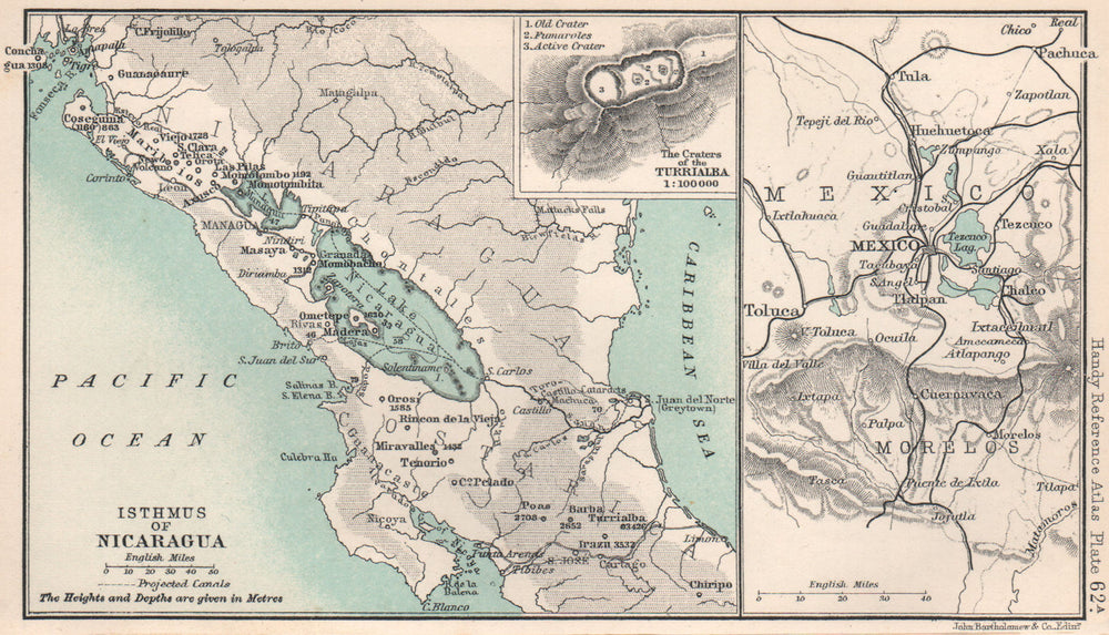 Isthmus of Nicaragua. Mexico City. Craters of the Turrialba 1904 old map