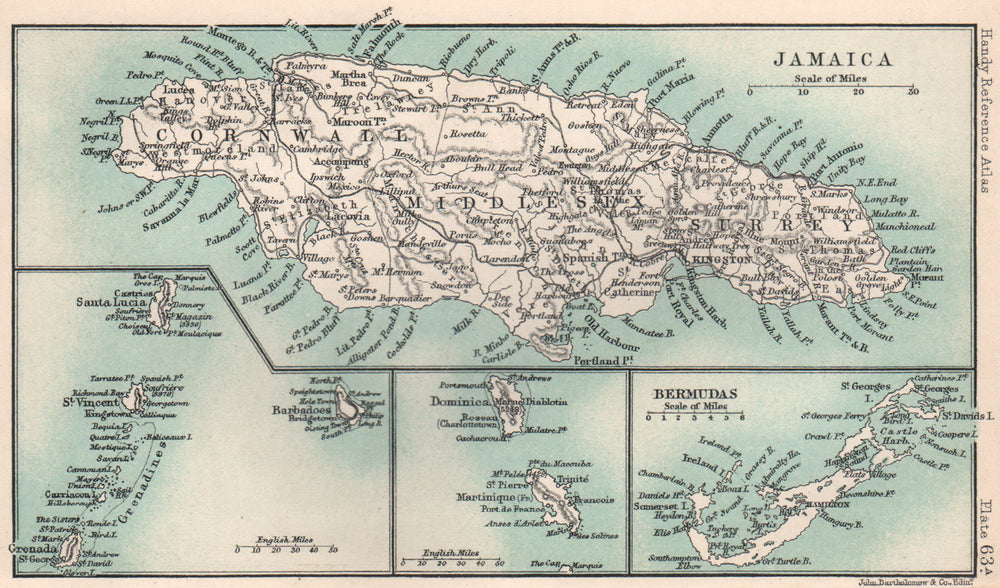 British West Indies. Jamaica Bermuda. St Vincent Barbados St Lucia 1904 map