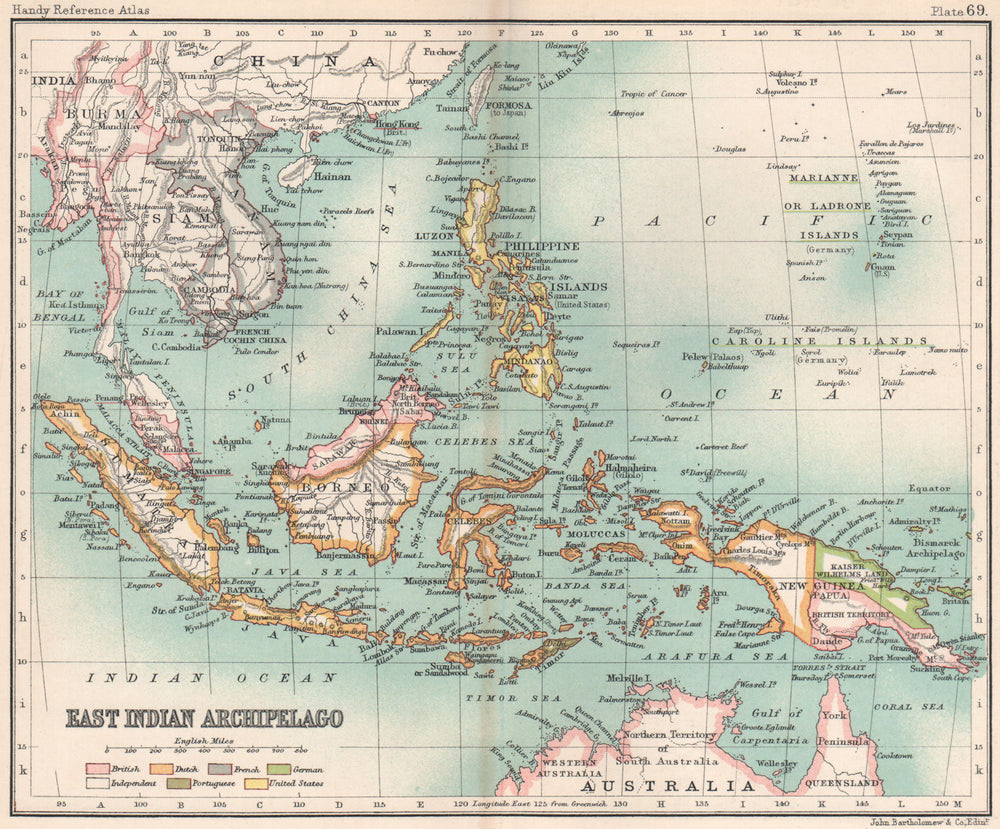 East Indian archipelago. Philippines Indonesia. Dutch East Indies 1904 old map