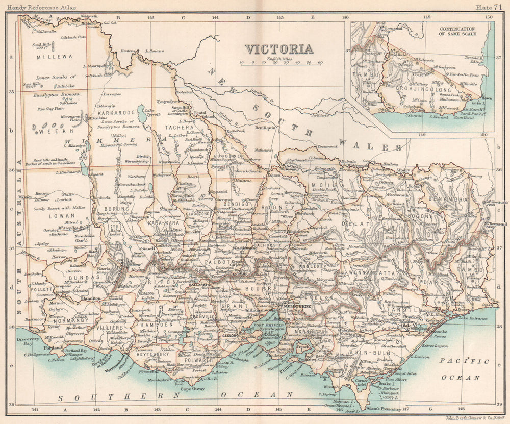 Victoria state map. Australia. BARTHOLOMEW 1904 old antique plan chart