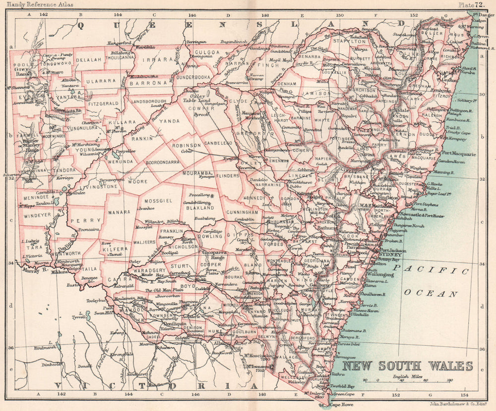 New South Wales state map. BARTHOLOMEW 1904 old antique vintage plan chart