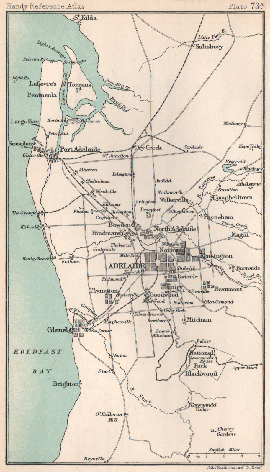 Environs of Adelaide. South Australia. BARTHOLOMEW 1904 old antique map chart