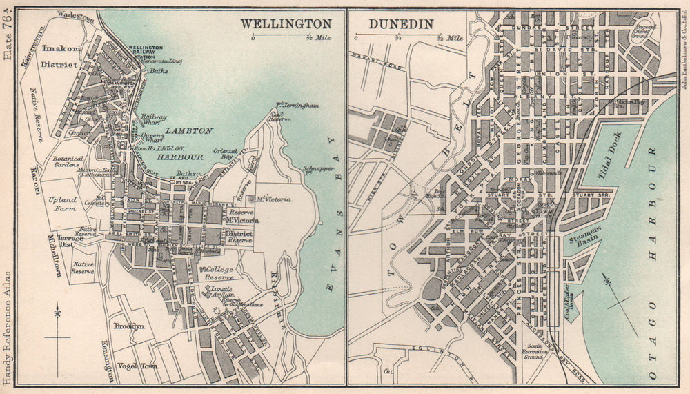 Town/city plans of Wellington & Dunedin. New Zealand. BARTHOLOMEW 1904 old map