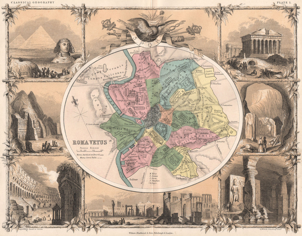 'Roma Vetus'. Ancient Rome. Petra Palmyra Nineveh Parthenon &c JOHNSTON 1855 map